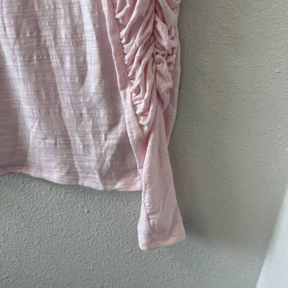 We The Free People Top Size Small Pink Knit Natasha Ruched Ruffle Long Sleeve - Picture 6 of 16